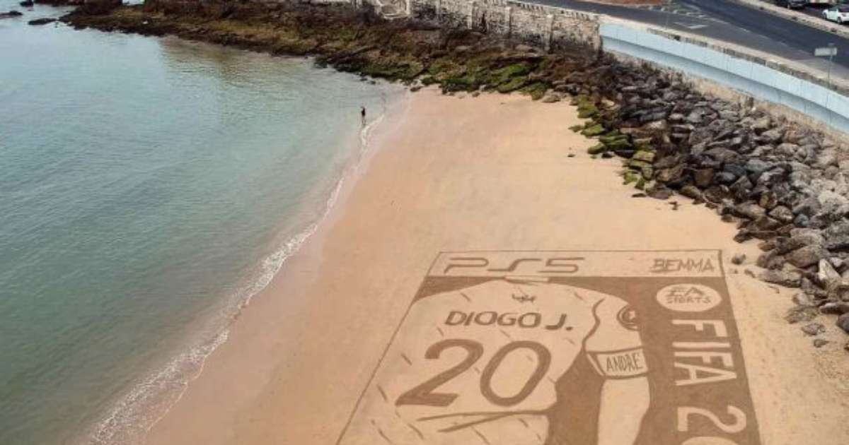 Homenagem de areia a Diogo Jota impressiona em praia portuguesa