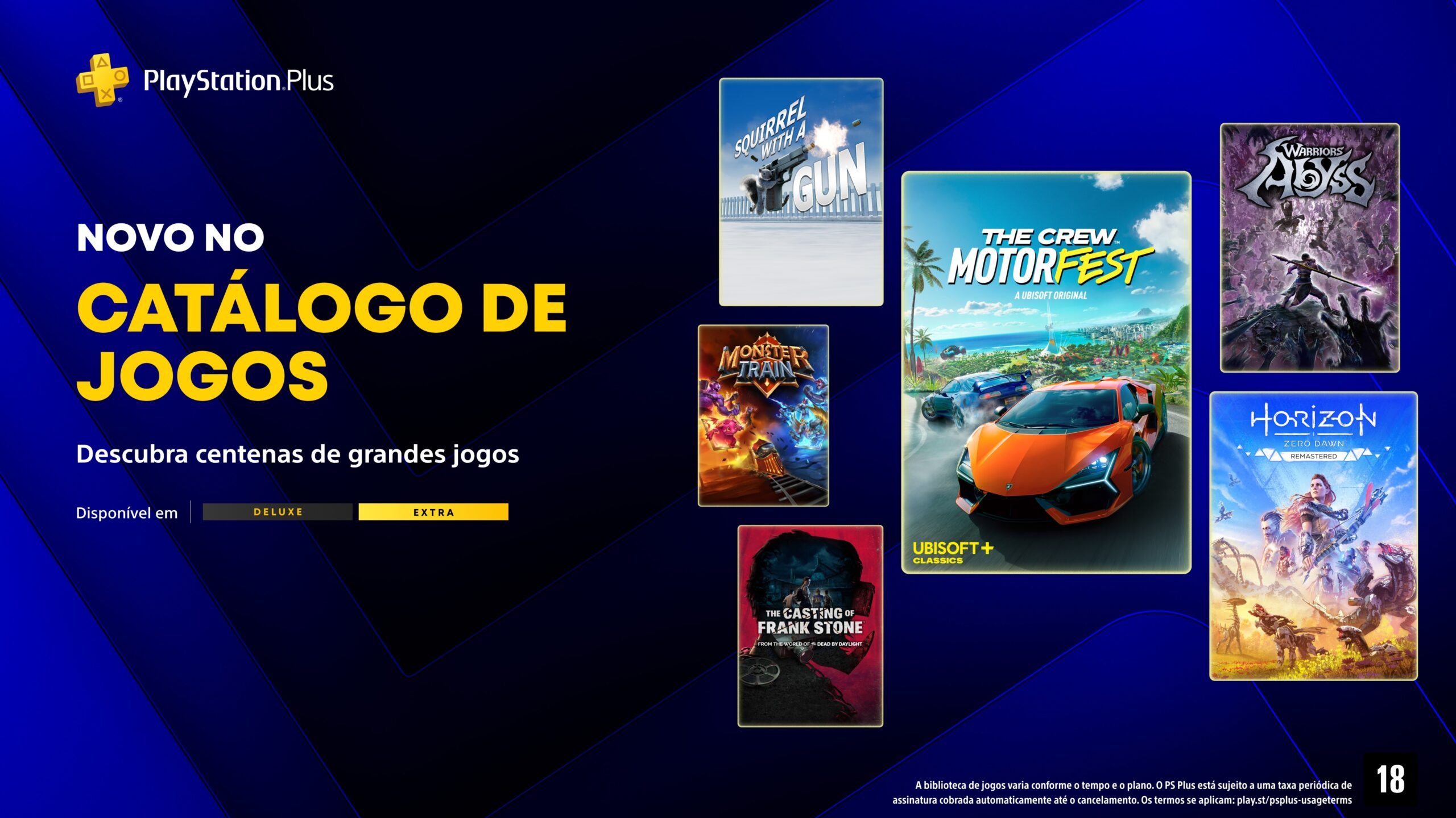 Catálogo de jogos da PlayStation Plus para abril traz The Crew Motorfest, Horizon Zero Dawn Remastered e mais