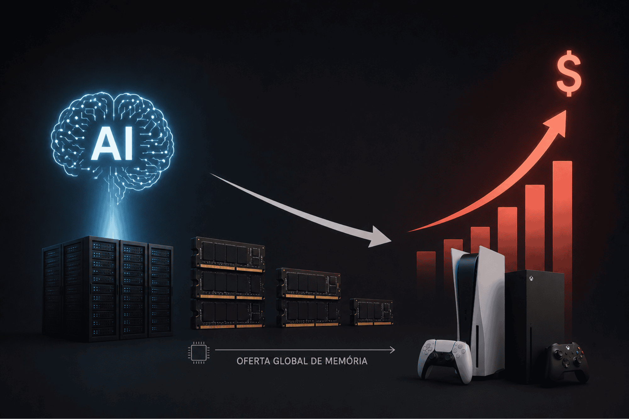 Escassez global de chips de memória impulsionada por IA pode elevar preços de consoles até 2030
