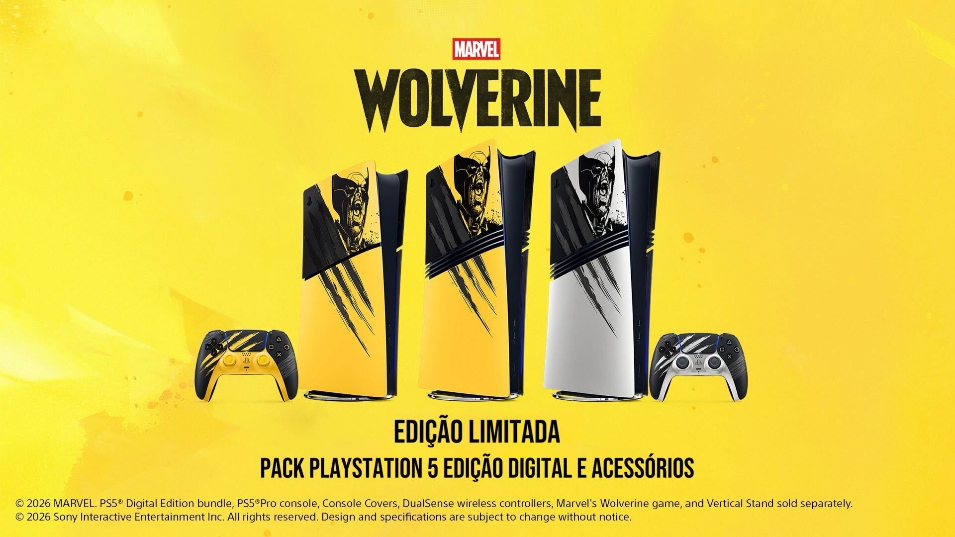 Prévia da edição limitada de PlayStation 5 com temática de Marvel’s Wolverine, tampas e controles DualSense