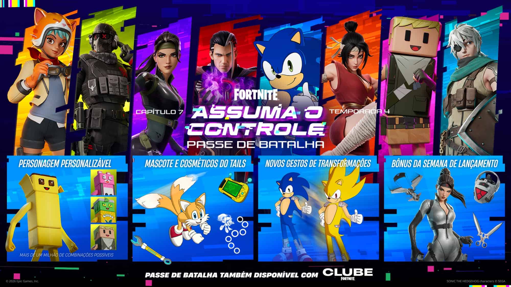 Fortnite reúne Sonic, Pac-Man, Mega Man e mais de 20 lendas dos games em nova temporada