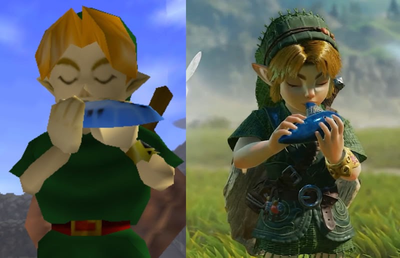 Comparação de The Legend of Zelda: Ocarina of Time no Nintendo 64 e o remake para o sucessor do Switch