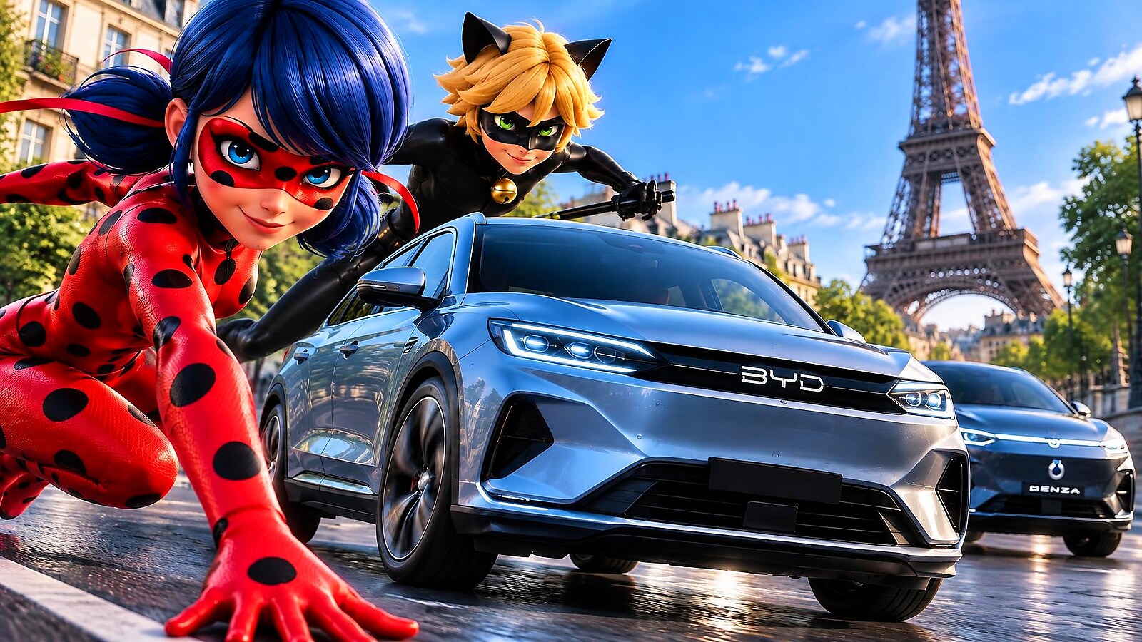 Ladybug e Cat Noir ganham reforço de carros elétricos da BYD em nova aventura
