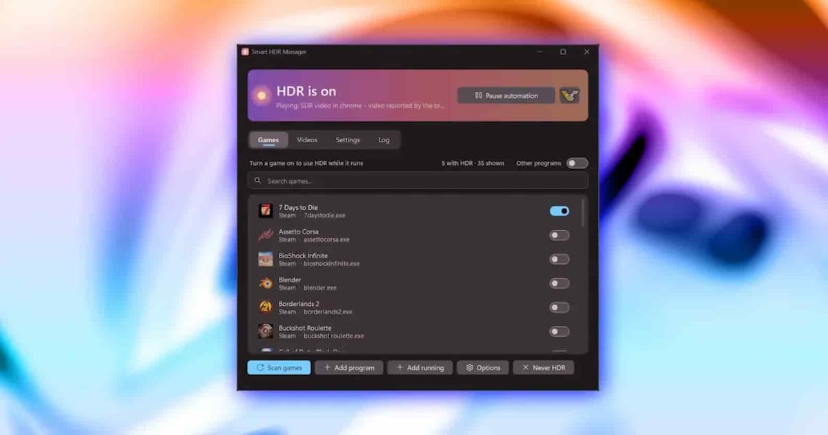 Smart HDR Manager permite o controle de HDR no Windows